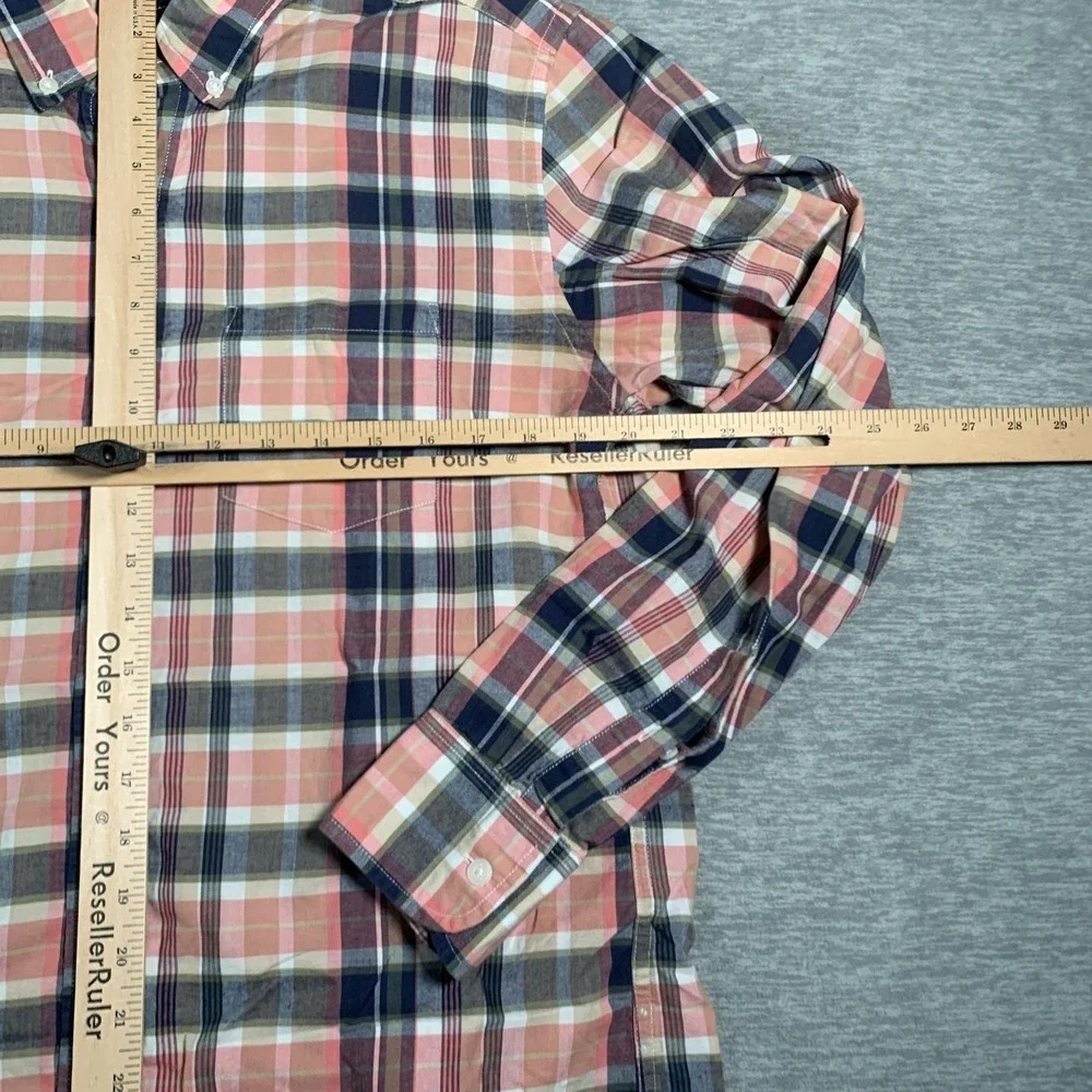 J Crew Shirt Mens Medium Pink Navy Plaid Summer Button‎ Down Long Sleeve Cotton